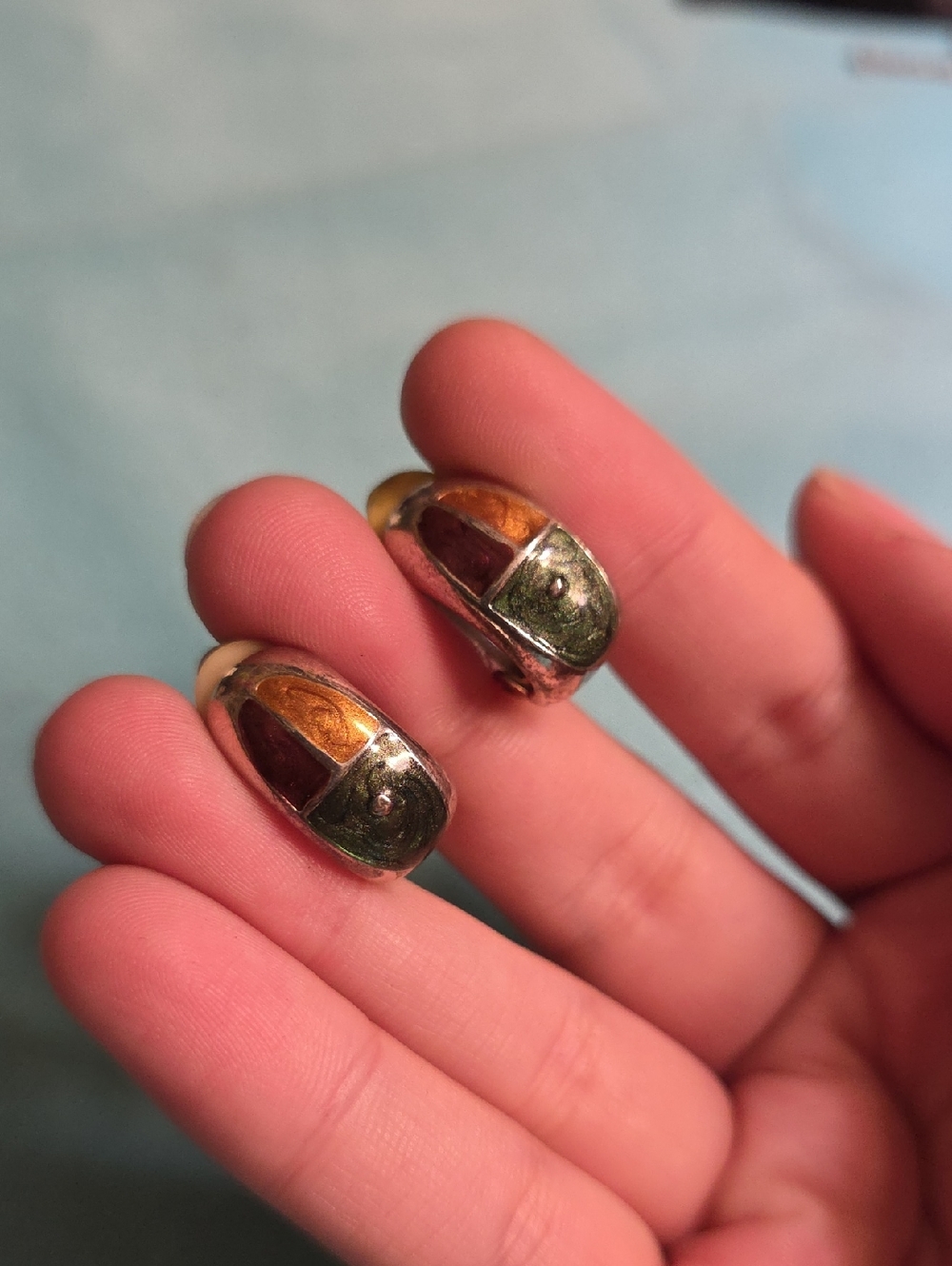 Silvertone Enamel Clip Ons